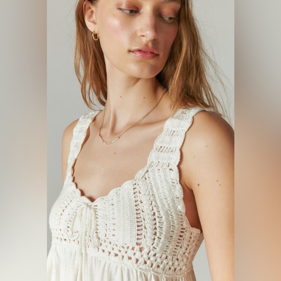 Lucky Brand Tops - Lucky Brand NWT Crochet Babydoll Tank lace up back tassels bohemian festival
